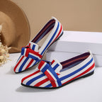 Damen Ballerinas mit modischem Streifenmuster und dekorativem Schleifen-Detail EB