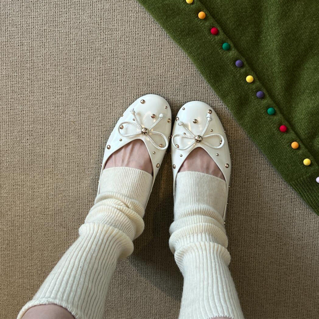 Damen Ballerinas mit modischem Schleifendesign und dekorativem Perlenbesatz EB