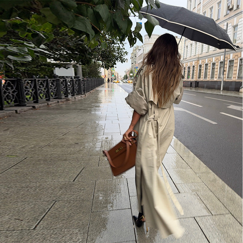 Damen Eleganter Trenchcoat mit offenen Ärmeln und modernem Schnitt EB