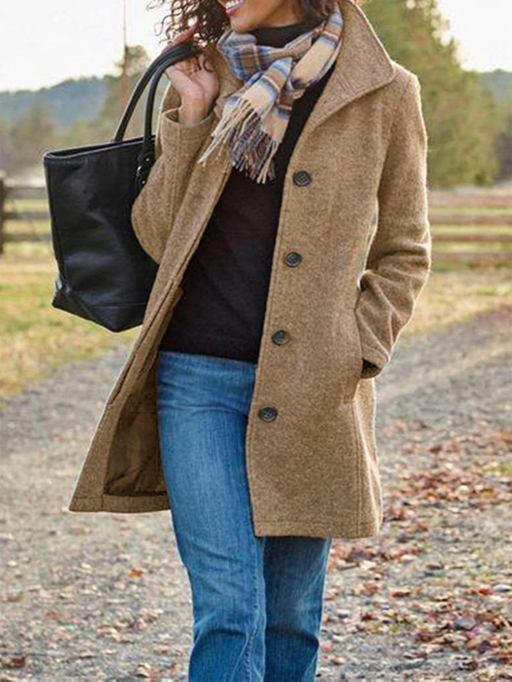 Damen eleganter Wollmantel mit klassischem Revers EB