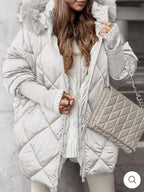 Damen gestepptes Winterparka mit abnehmbarer Kapuze EB