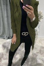 Damen Grobstrick-Cardigan mit Kapuze und Zopfmuster EB