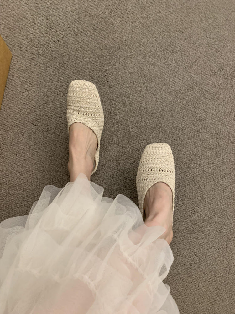 Damen luftige Sommer Slipper mit handgearbeiteter Häkelstruktur EB