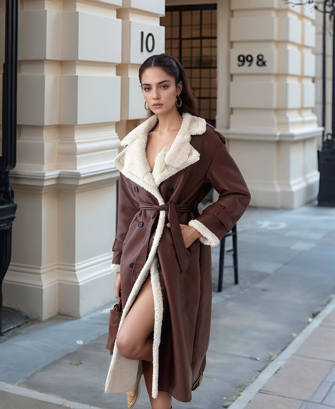 Damen eleganter Übergangs-Mantel mit Teddyfutter und doppelter Knopfleiste EB