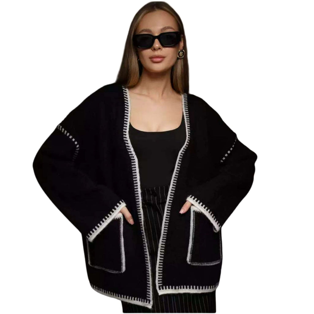 Damen Komfortabler Strickmantel mit Gürtel und praktischen Taschen EB