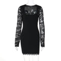 Damen Elegantes Kleid mit Spitzenärmeln und transparentem Dekolleté EB