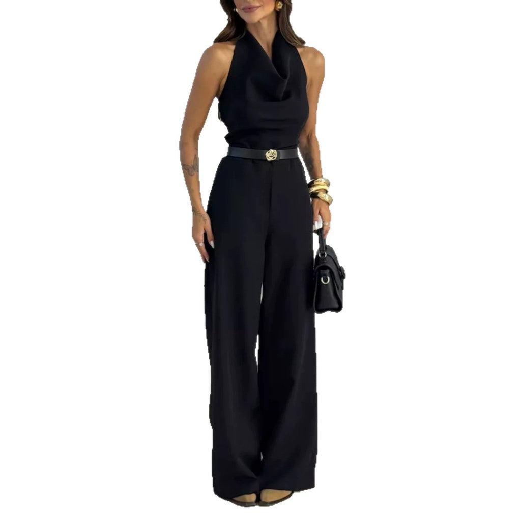 Eleganter Damen-Halter-Jumpsuit mit weitem Palazzo-Bein