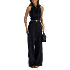 Eleganter Damen-Halter-Jumpsuit mit weitem Palazzo-Bein
