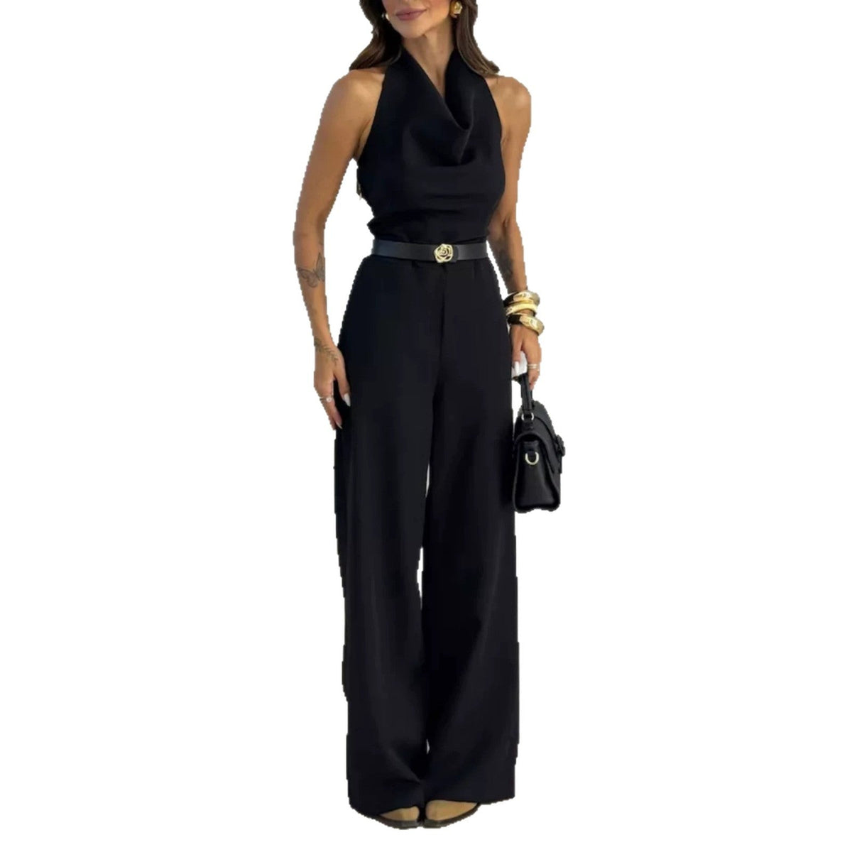 Eleganter Damen-Halter-Jumpsuit mit weitem Palazzo-Bein