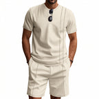 Herren-Set aus strukturiertem Jersey-Kurzarmhemd und passender Shorts mit Falten