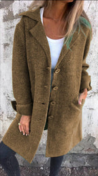 Damen kuscheliger Oversize-Mantel mit praktischen Taschen und elegantem Revers EB