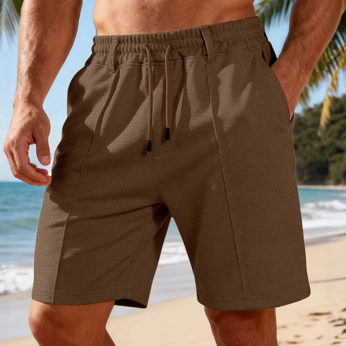 Chino-Shorts für Herren mit Bundfalten und elastischem Kordelzug