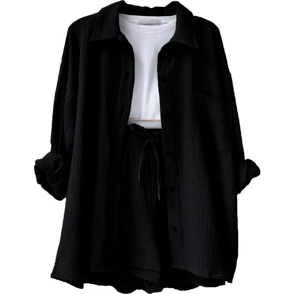Damen lässiges Oversize-Hemd mit kurzem Schnitt und praktischen Taschen EB