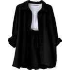Damen lässiges Oversize-Hemd mit kurzem Schnitt und praktischen Taschen EB