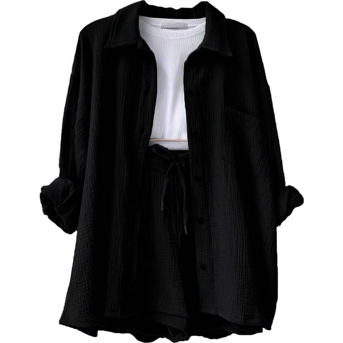 Damen lässiges Oversize-Hemd mit kurzem Schnitt und praktischen Taschen EB