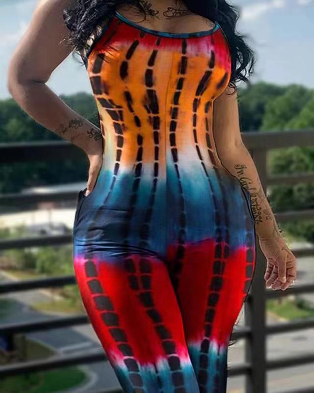 Damen ästhetischer Jumpsuit mit schickem Tie-Dye-Muster EB