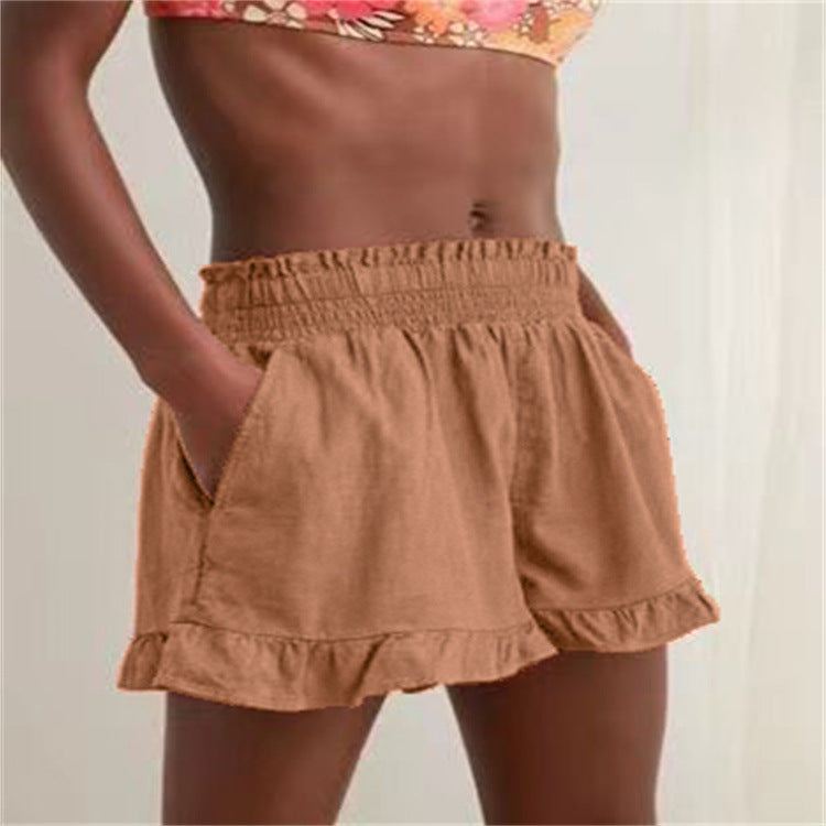 Damen lässige Sommer-Shorts mit elastischem Bund und voluminösem Saum EB