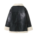 Damen gesteppte Kunstlederjacke mit warmem Innenfutter und elegantem Revers EB