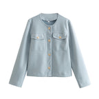 Damen elegante Bouclé-Jacke mit Knopfdetails und praktischen Taschen EB