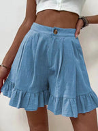 Damen Volant-Shorts mit elastischem Bund und seitlichen Taschen EB