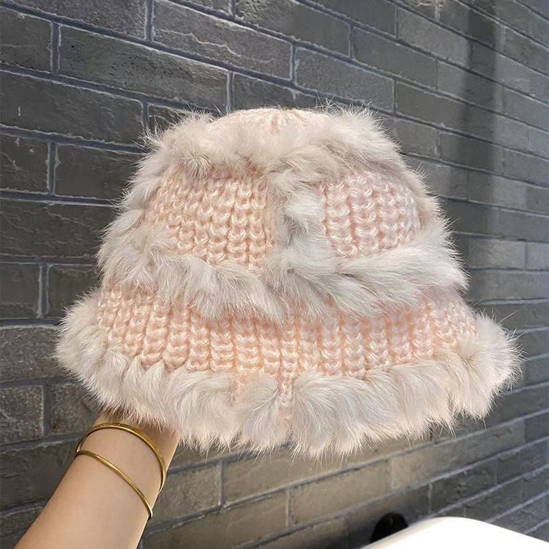 Gemütlicher Strick-Bucket-Hat mit Kunstfell