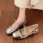 Damen Ballerinas mit modischer Schleifen-Applikation und elegantem Blockabsatz EB