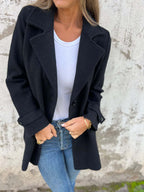 Damen Fleece Mantel mit doppelter Knopfleiste und schickem Reverskragen EB