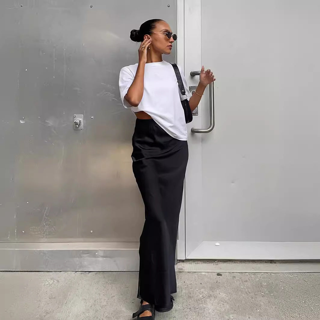 Damen Eleganter Maxirock mit hohem Schnitt und fließendem Stoff EB