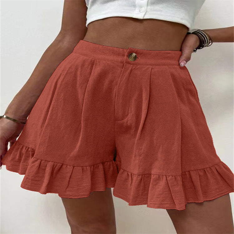 Damen Volant-Shorts mit elastischem Bund und seitlichen Taschen EB