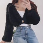 Damen kuschelige Bolerojacke im modischen und flauschigen Design EB