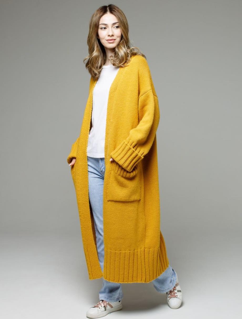 Damen Langer Strickmantel mit praktischen Taschen und strukturiertem Design EB