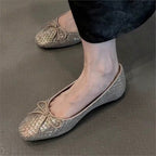 Damen Ballerinas mit zierendem Schleifendetail und elegante Gewebestruktur EB