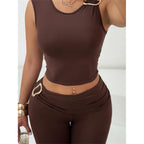 Damen figurbetontes Crop-Top und flared Leggings Set EB