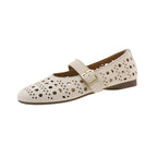 Damen Ballerinas mit romantischem Lochmuster und verstellbarem Riemen EB