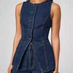Damen Jeansweste mit tailliertem Schnitt und praktischen Taschen EB