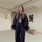 Damen elegante Boucle-Jacke mit extravaganten Ärmeln EB