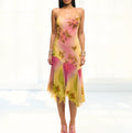 Damen Elegantes Maxikleid mit floralen Applikationen und asymmetrischem Saum EB