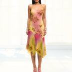 Damen Elegantes Maxikleid mit floralen Applikationen und asymmetrischem Saum EB