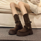 Damen Chunky Stiefel mit modischem Schnallen-Design und robuster Sohle EB