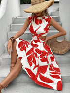 Damen Elegantes Maxi-Kleid mit Cut-Out-Details und floralem Muster EB