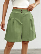 Damen Hochtaillierte Shorts mit doppeltem Knopfverschluss und Falten EB