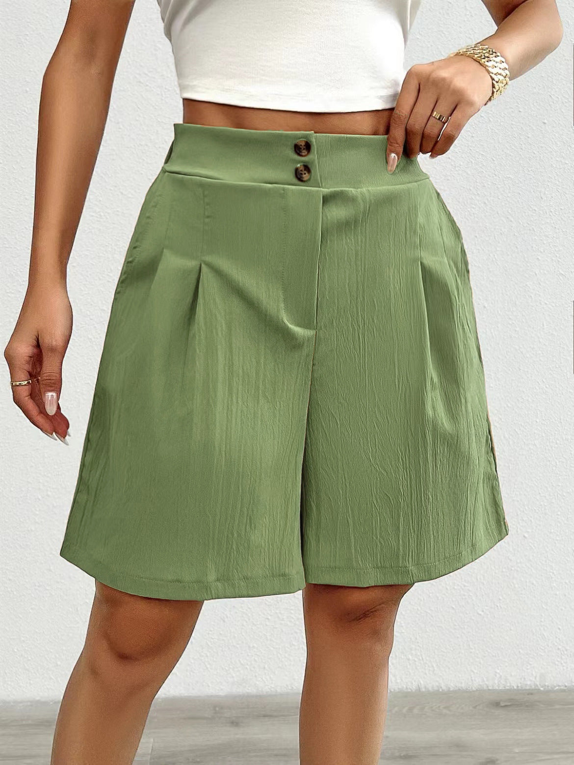 Damen Hochtaillierte Shorts mit doppeltem Knopfverschluss und Falten EB