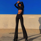 Damen Figurbetonter Jumpsuit mit seitlichem Schlitz und langem Bein EB