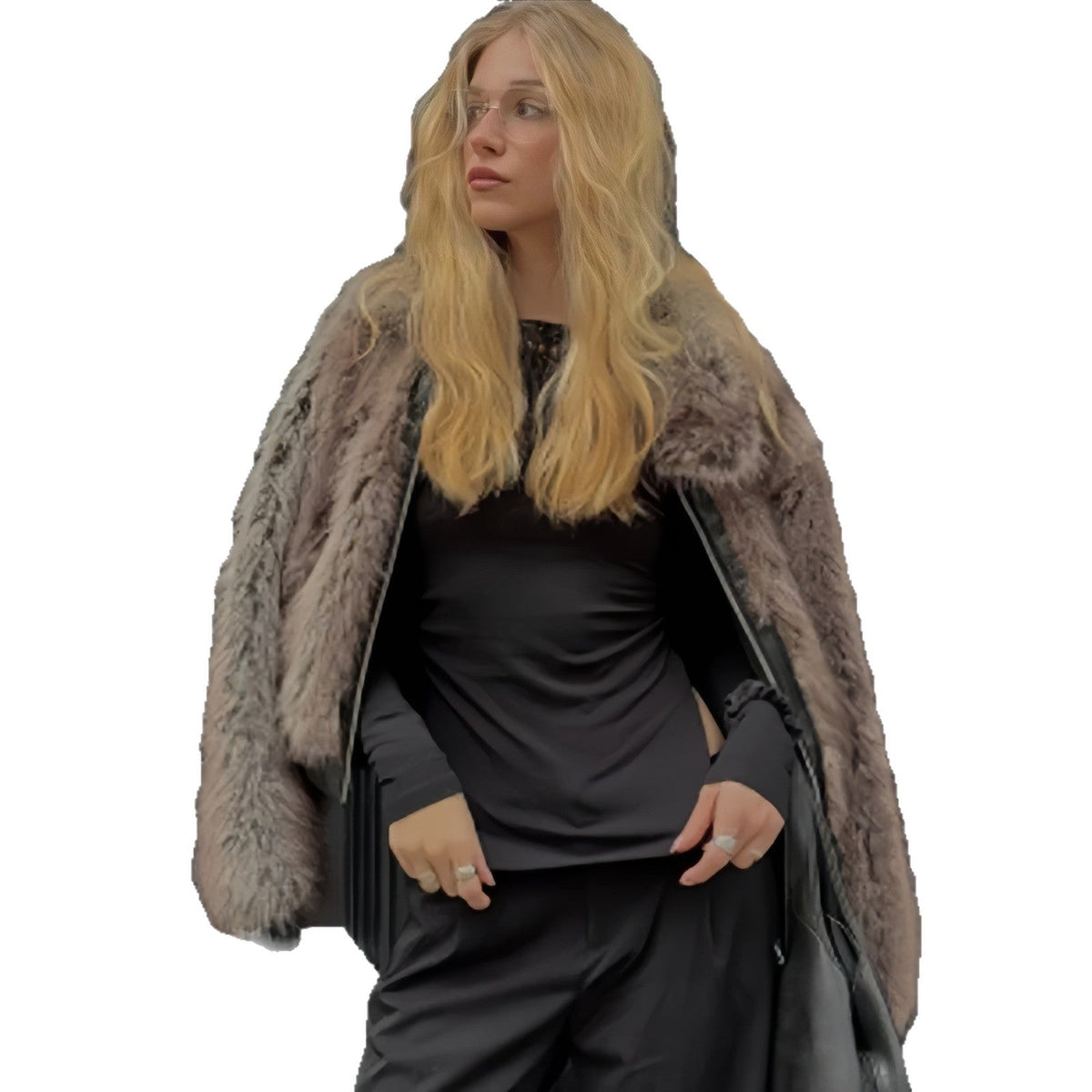 Damen Kunstpelzjacke mit voluminösen Ärmeln EB