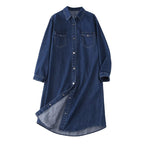 Damen Denim Hemdblusenkleid mit knöpfbarem Frontdesign und praktischen Taschen EB
