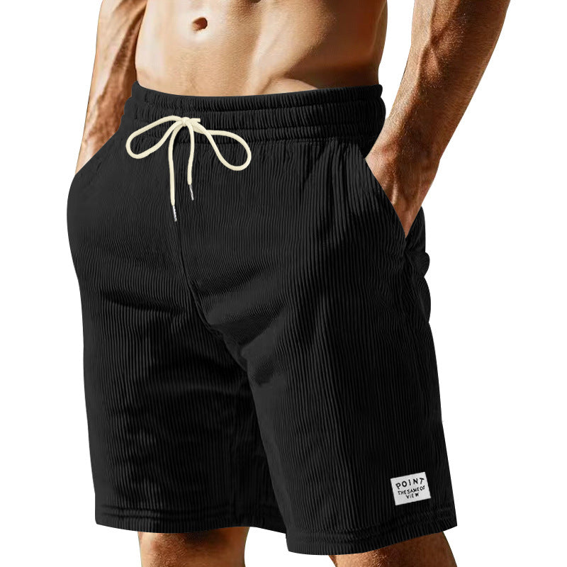 Knielange Lounge-Shorts für Herren in Rippenstruktur mit Kordelzug