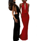 Damen Elegantes Abendkleid mit schimmerndem tiefem V-Ausschnitt und figurschmeichelnder Silhouette EB