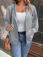 Damen Kapuzenjacke mit strukturiertem Waffelmuster und praktischem Reißverschluss EB