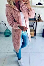 Damen Grobstrick-Cardigan mit Kapuze und Zopfmuster EB