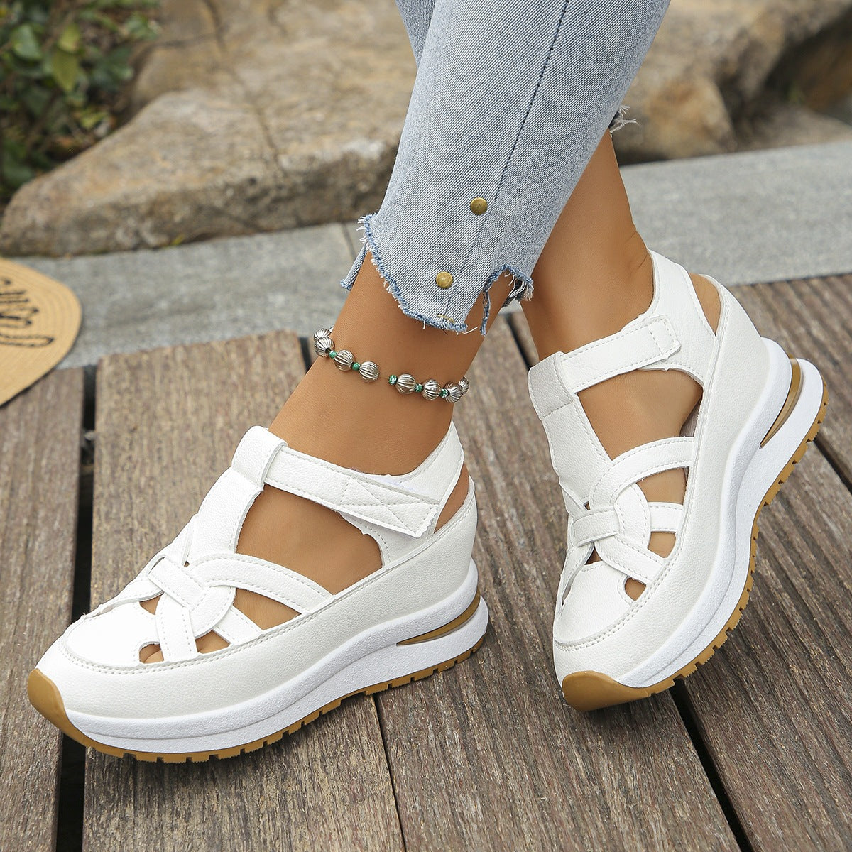 Damen Atmungsaktive Keilsandalen mit verstellbaren Riemen EB